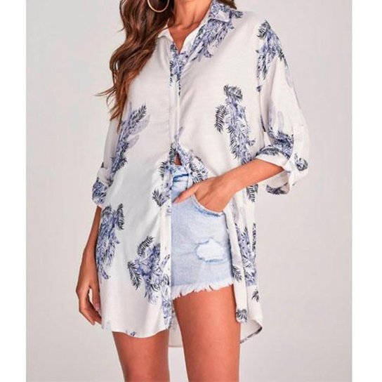 Camisa Alongada Feminina Manga Curta 3 5 Estampada Lado Avesso Branco Netshoes Camisa Alongada Feminina Manga Curta 3 5 Estampada Lado Avesso Branco Netshoes