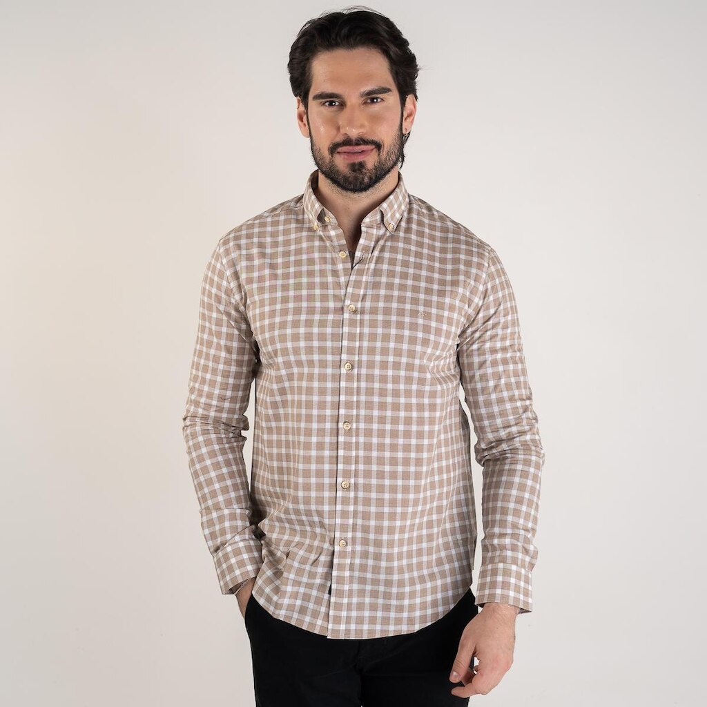 Camisa Aramis Algodão Xadrez Bege