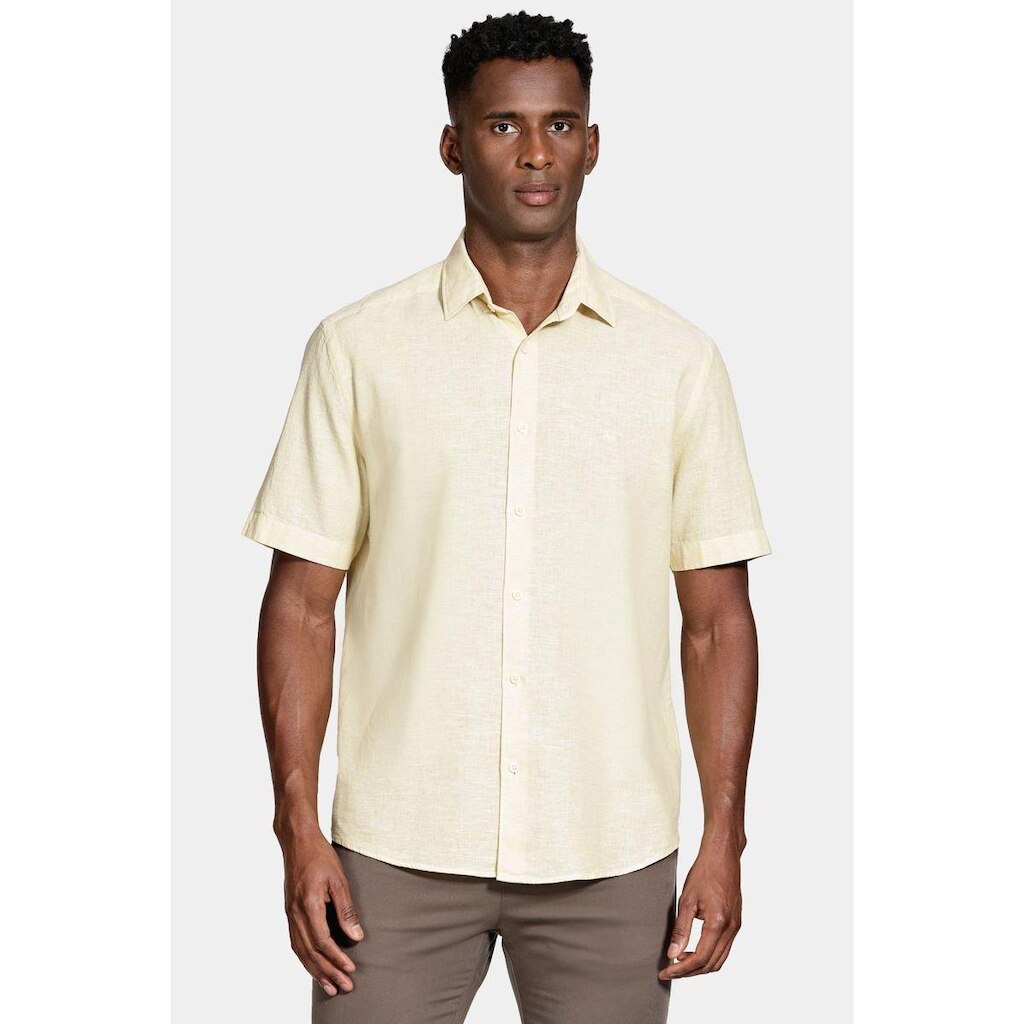 Camisa Aramis Manga Curta Regular Linho Algodão Amarelo
