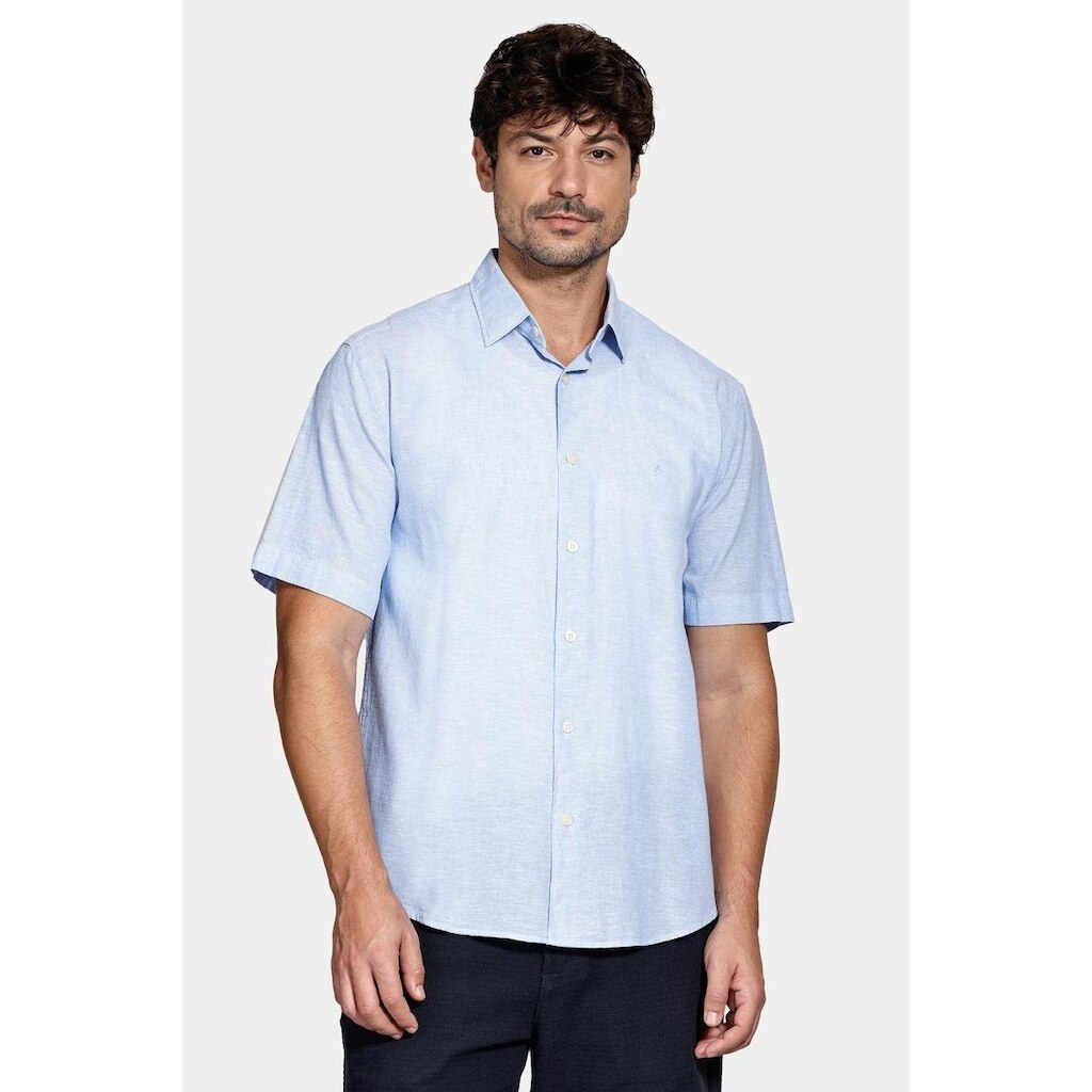 Camisa Aramis Manga Curta Regular Linho Algodão Azul