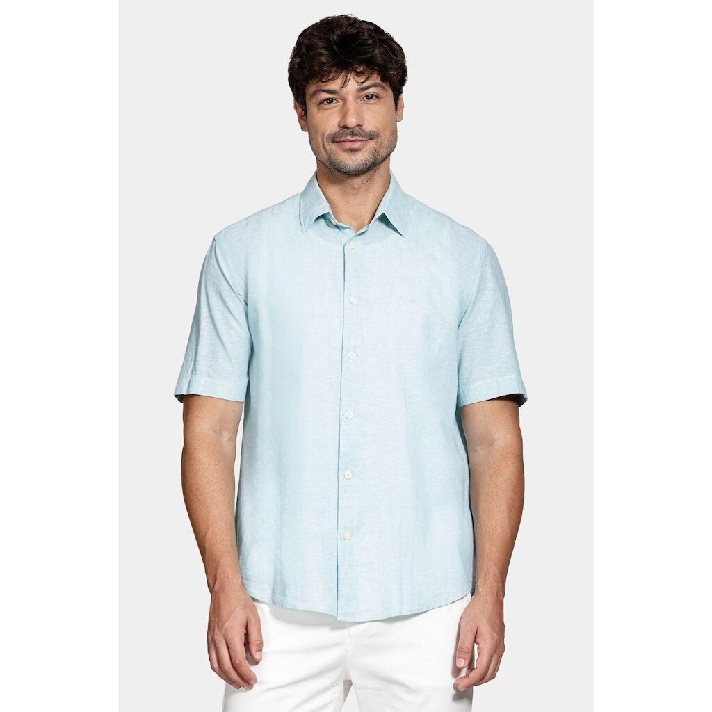Camisa Aramis Manga Curta Regular Linho Algodão Azul