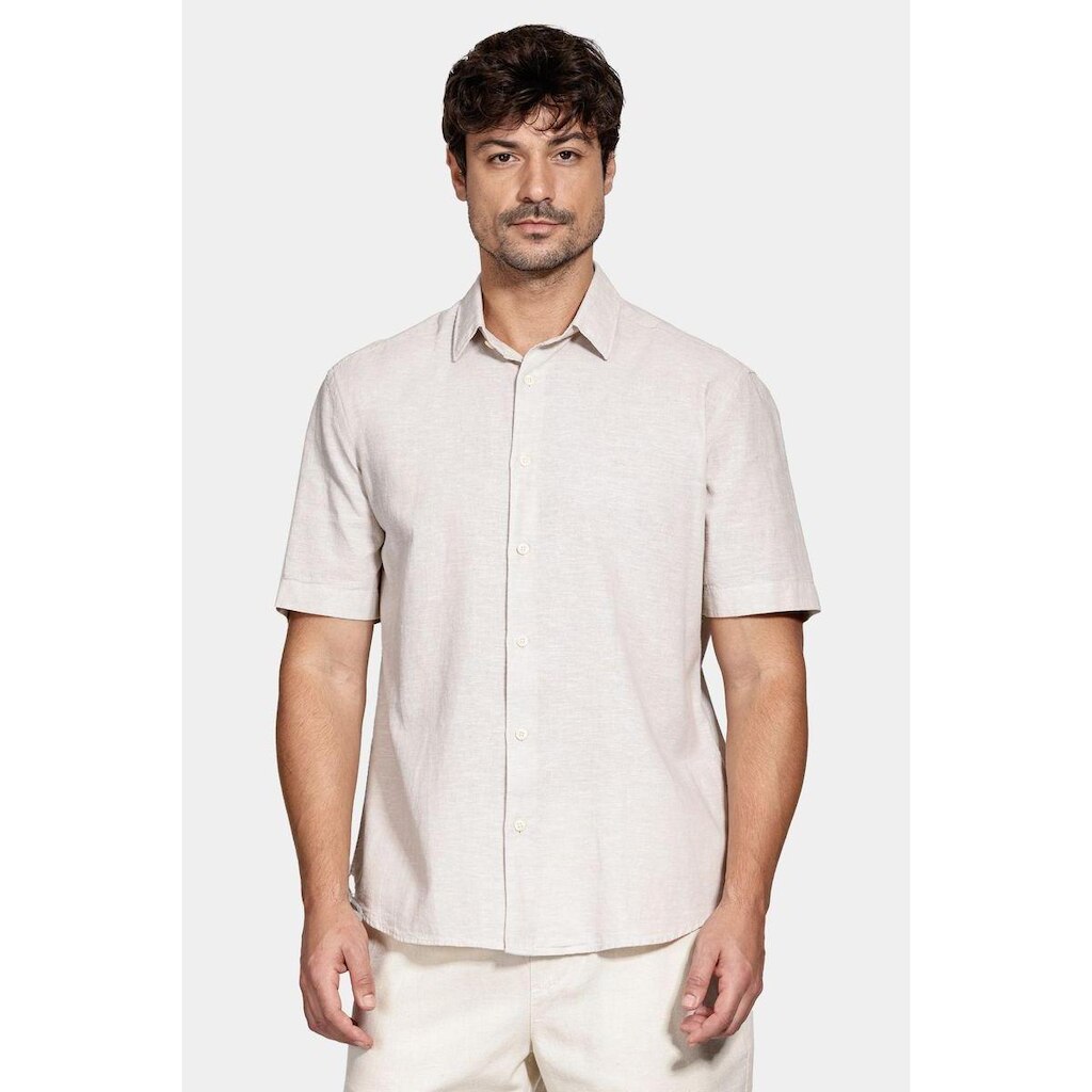Camisa Aramis Manga Curta Regular Linho Algodão Caqui
