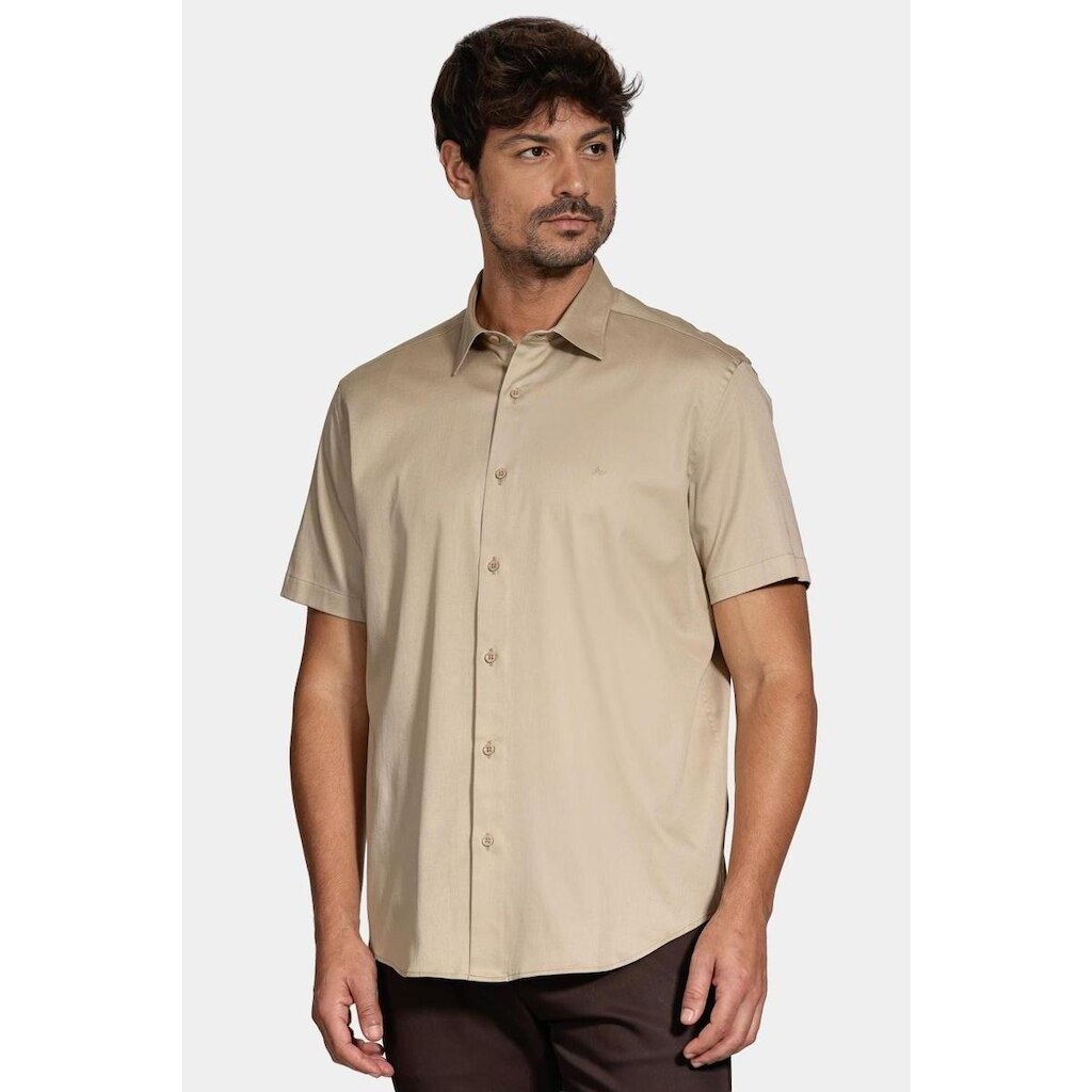 Camisa Aramis Manga Curta Slim Cetim Hudson Caqui