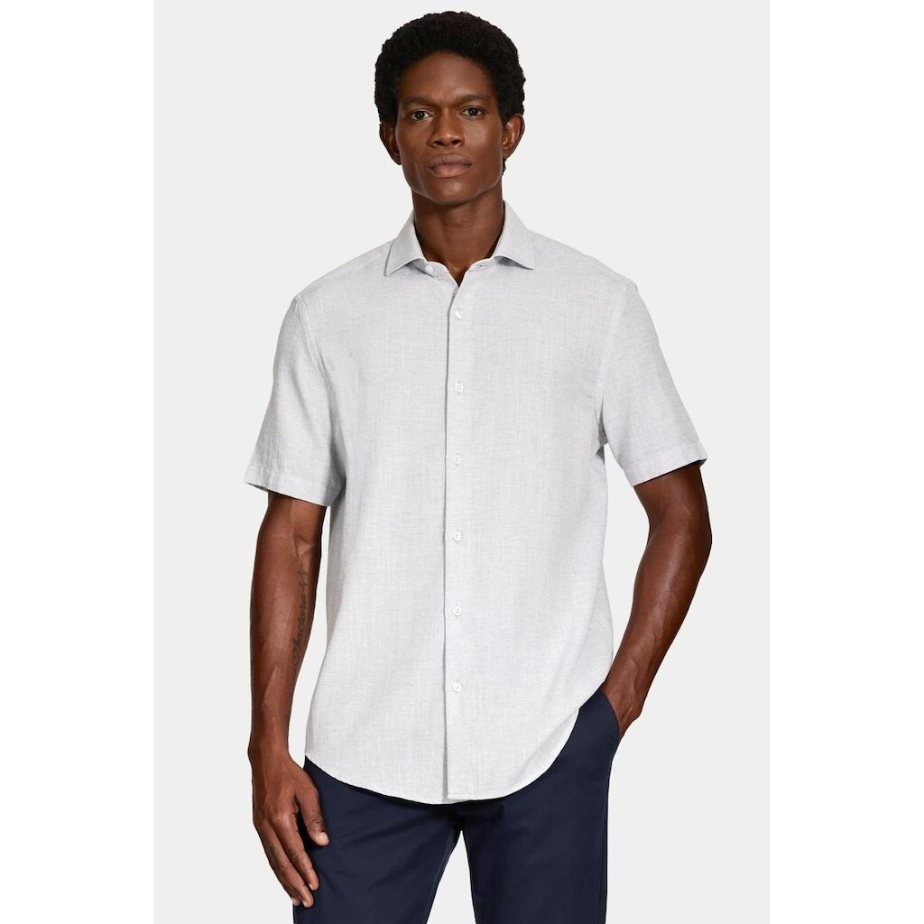 Camisa Aramis Manga Curta Slim Linho Mescla Azul