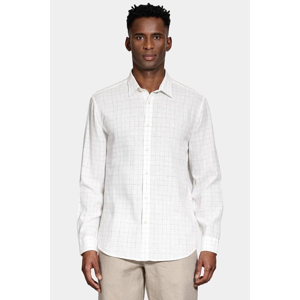 Camisa Aramis Manga Longa Regular Linho Xadrez Branco