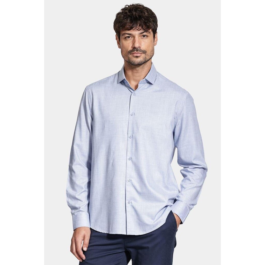 Camisa Aramis Manga Longa Regular Melange Azul Escuro