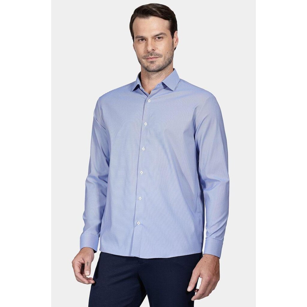 Camisa Aramis Manga Longa Regular Tech Flex Falso Liso Azul
