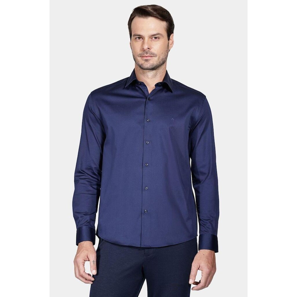 Camisa Aramis Manga Longa Slim Cetim Com Elastano Marinho