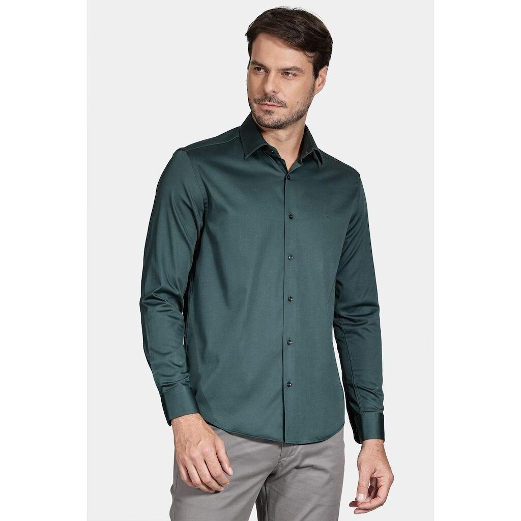 Camisa Aramis Manga Longa Slim Elastano Verde Escuro