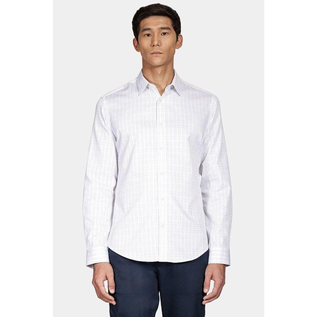 Camisa Aramis Manga Longa Slim Fio 60 Xadrez Branco Com Azul