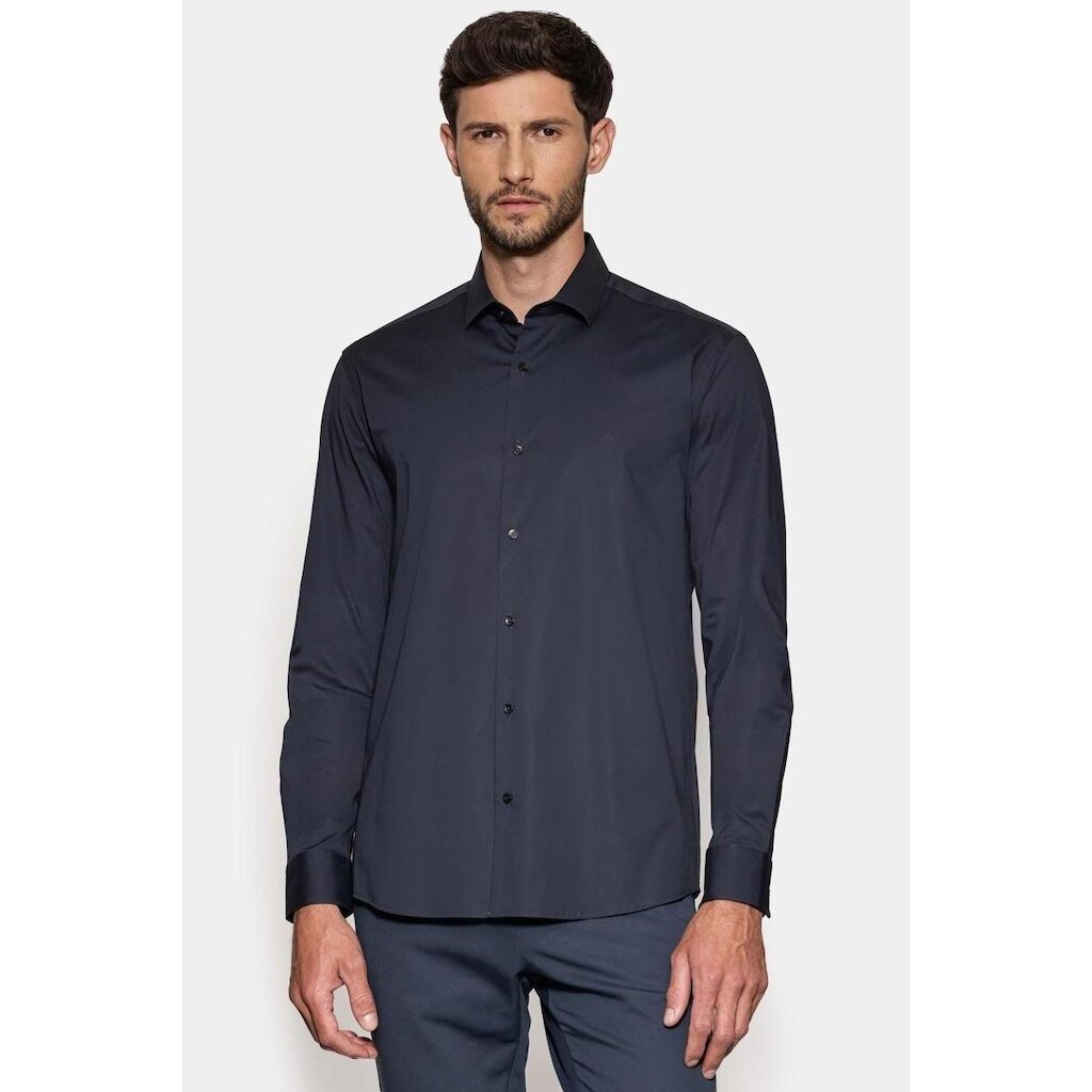 Camisa Aramis Manga Longa Slim Stretch Liso Marinho Escuro