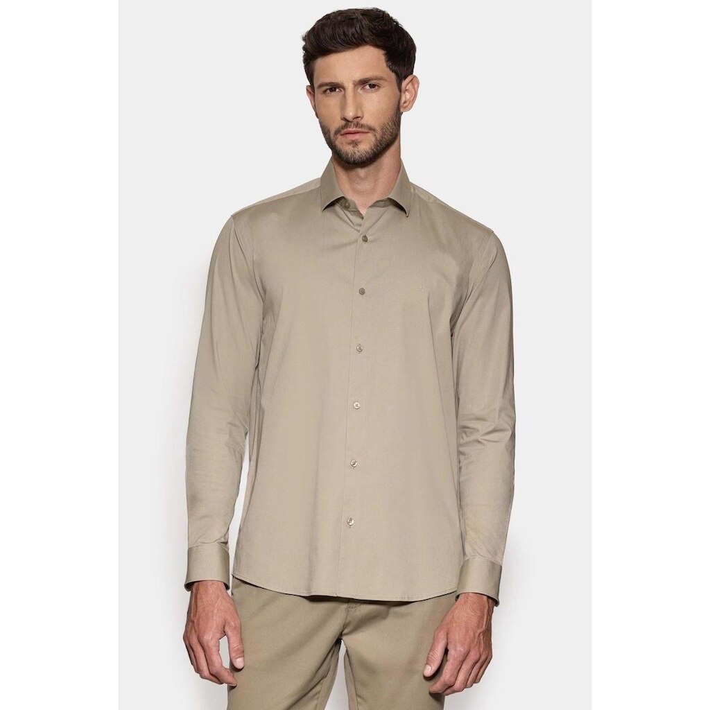Camisa Aramis Manga Longa Slim Stretch Liso Trigo