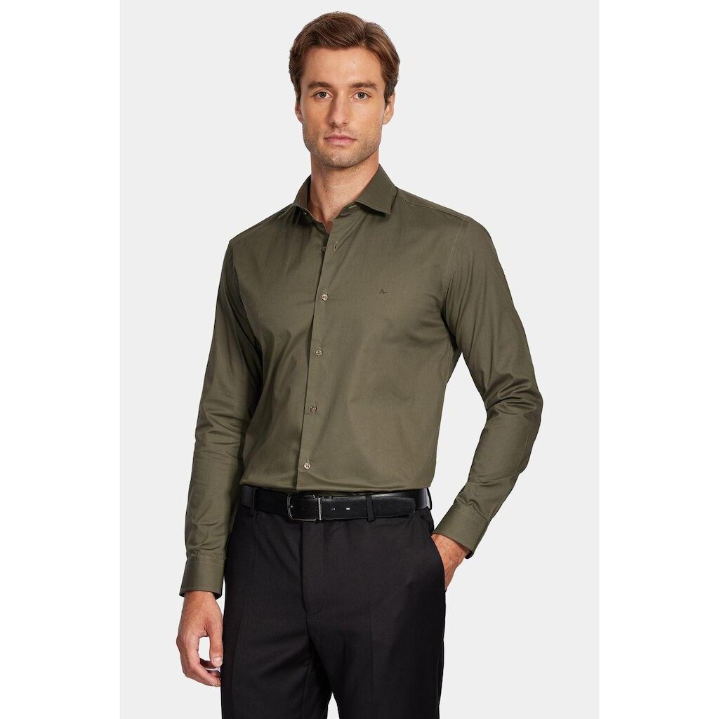 Camisa Aramis Manga Longa Slim Tricoline Stretch Liso Verde
