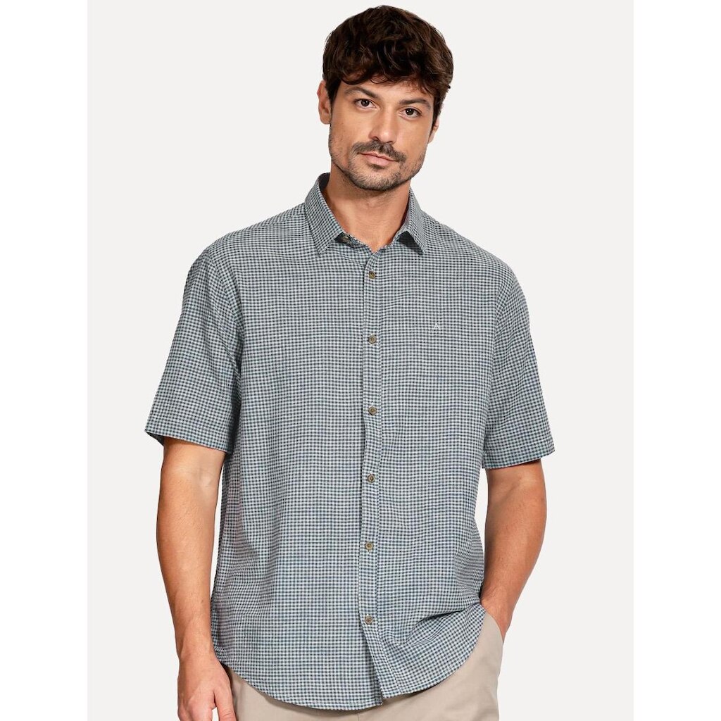 Camisa Aramis Masculina Manga Curta Regular Mini Xadrez Azul/Cinza