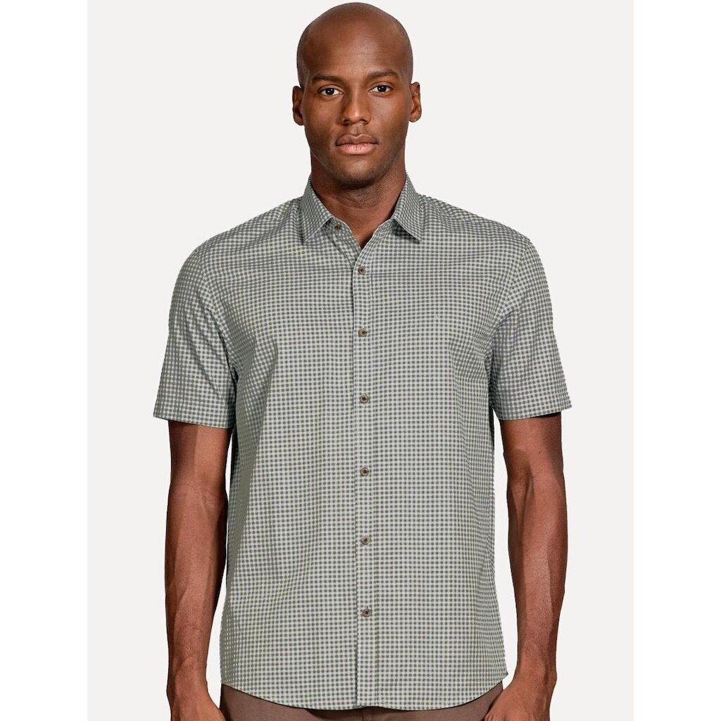 Camisa Aramis Masculina Manga Curta Regular Mini Xadrez Verde/Cinza