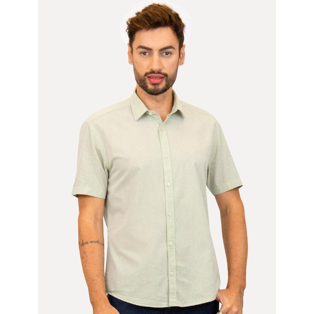 Camisa Aramis Masculina Manga Curta Slim Algodão Willis Verde Mescla