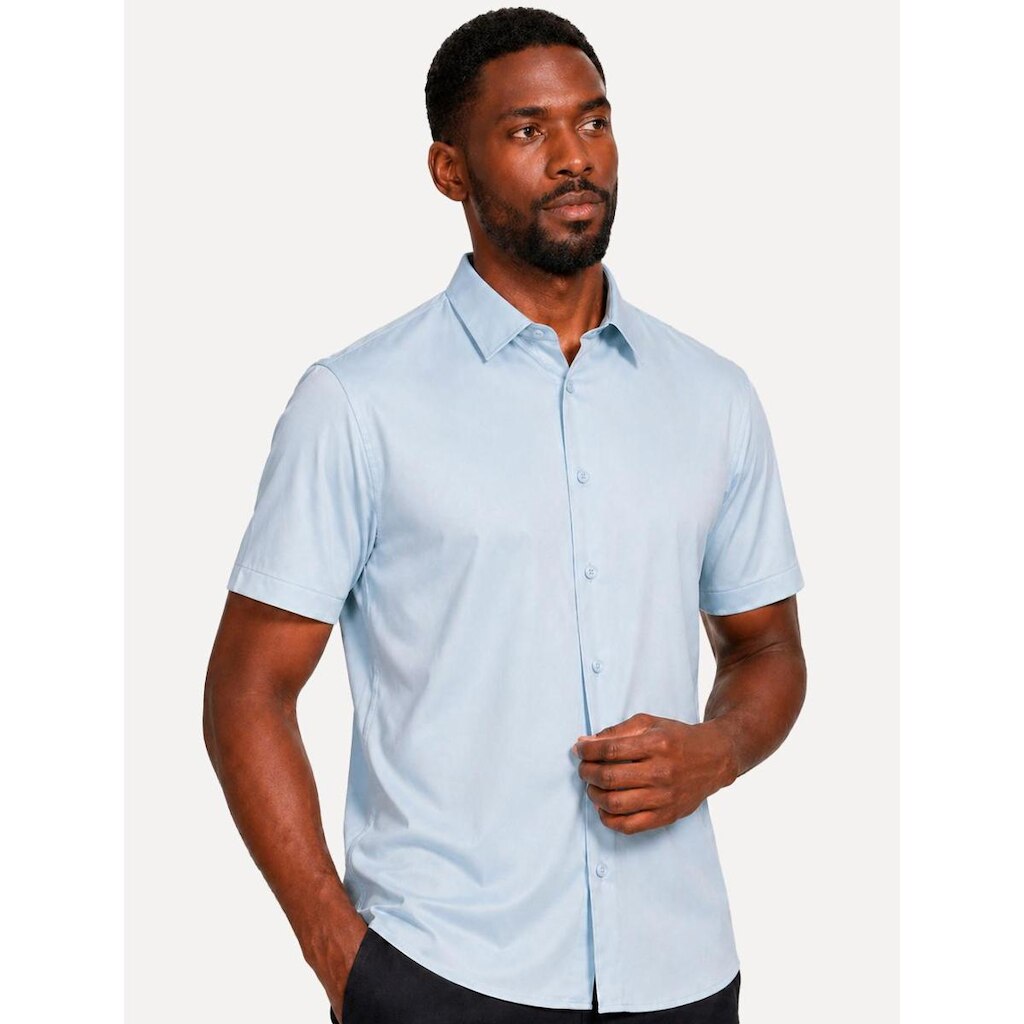 Camisa Aramis Masculina Manga Curta Slim Cetim Hudson Azul Clara