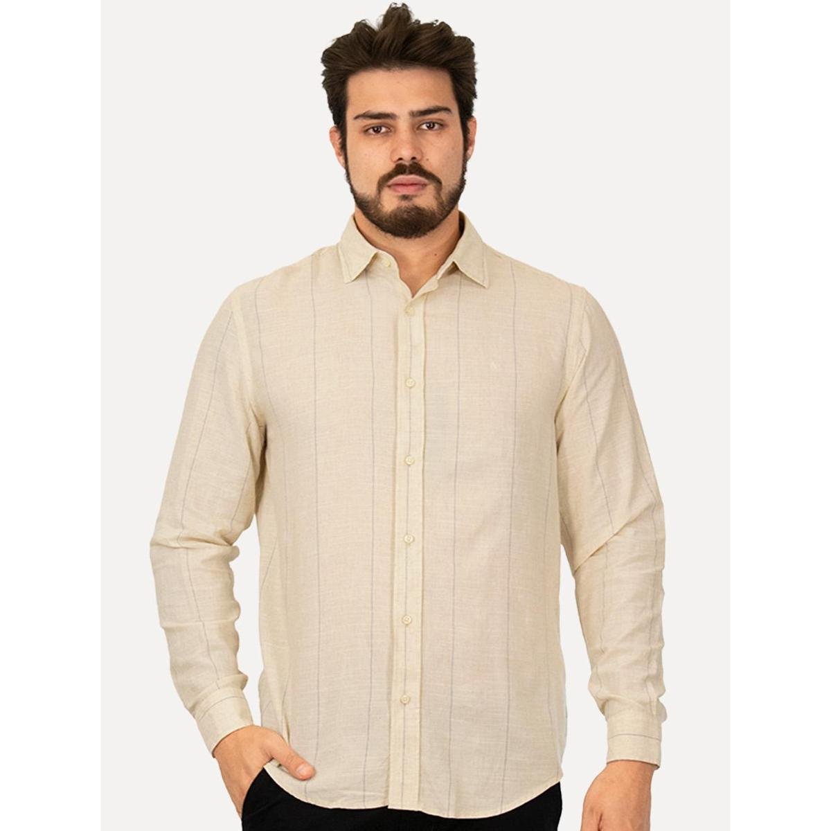 Camisa Aramis Modal Linho Algodão Visco Areia Mescla