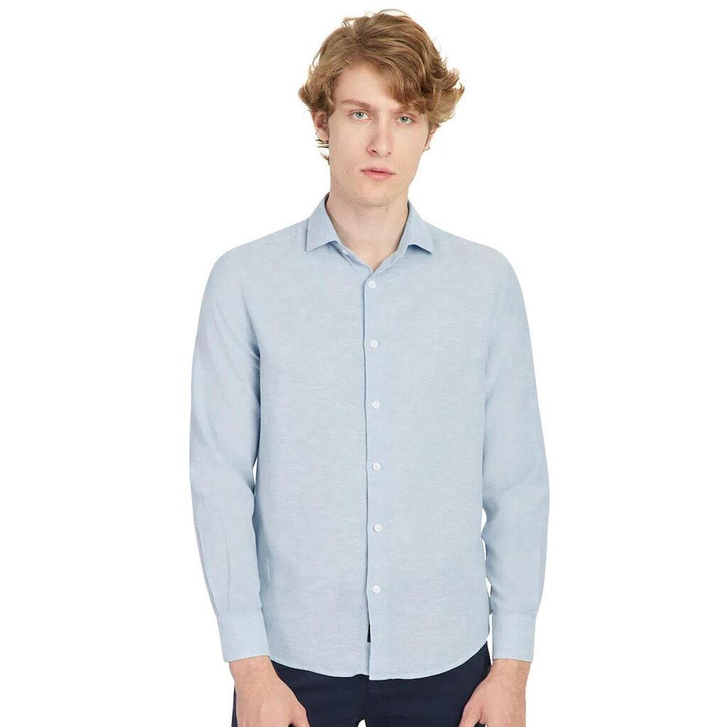 Camisa Aramis Masculina Regular Linho Algodão Azul Claro