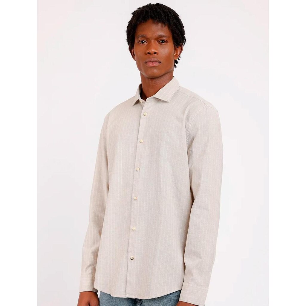Camisa Aramis Masculina Regular Listras Backstitch Cáqui Claro
