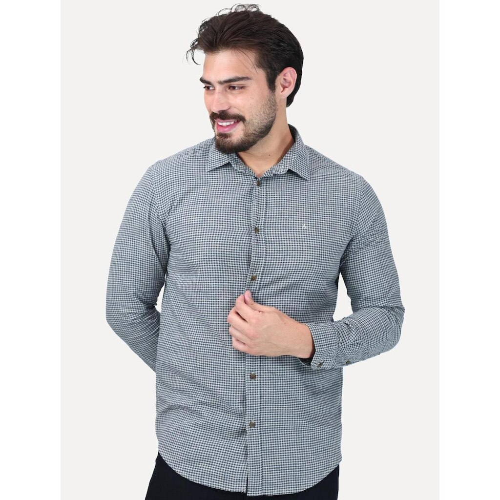 Camisa Aramis Masculina Regular Mini Xadrez Mescla Azul/Cinza