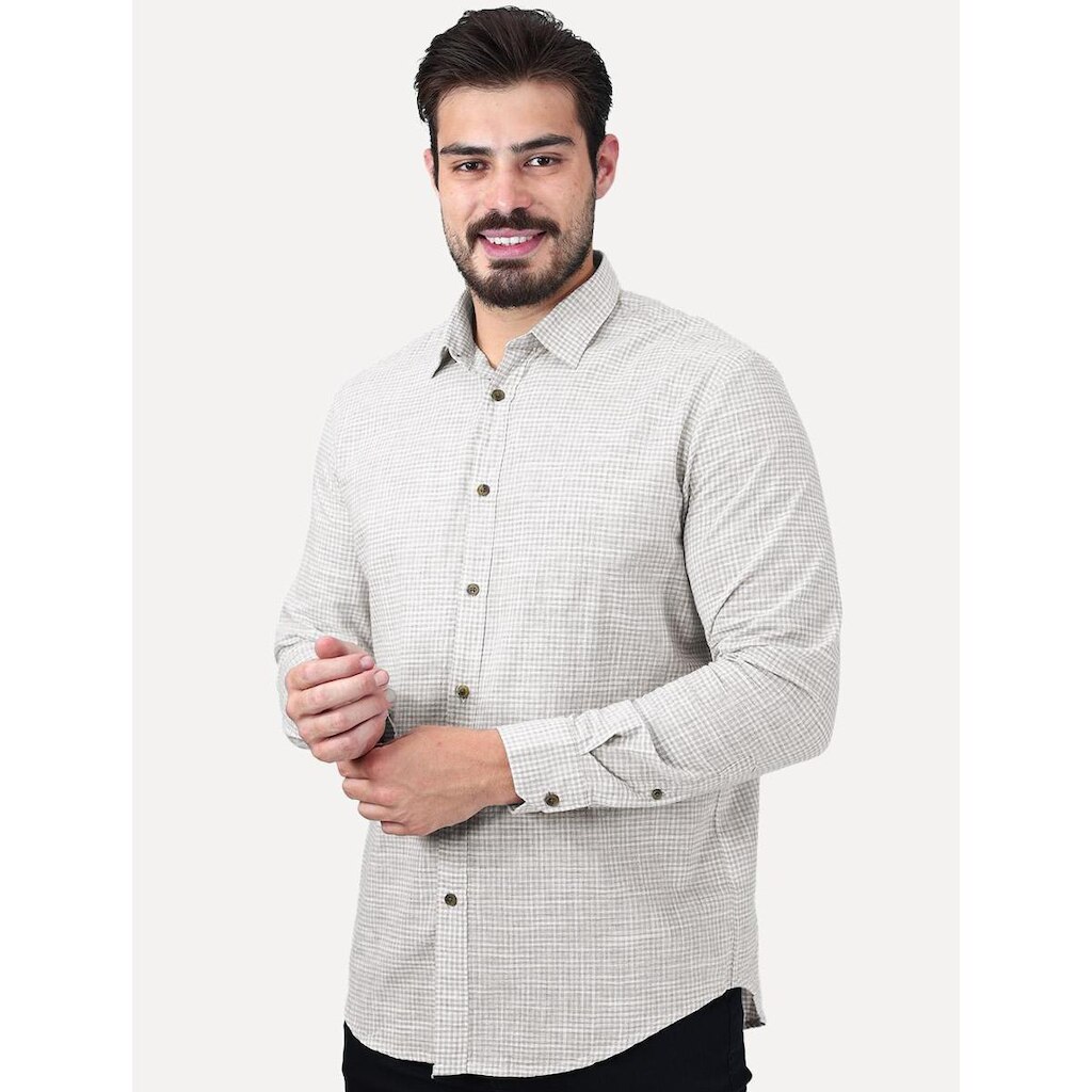 Camisa Aramis Masculina Regular Mini Xadrez Mescla Branco/Cinza