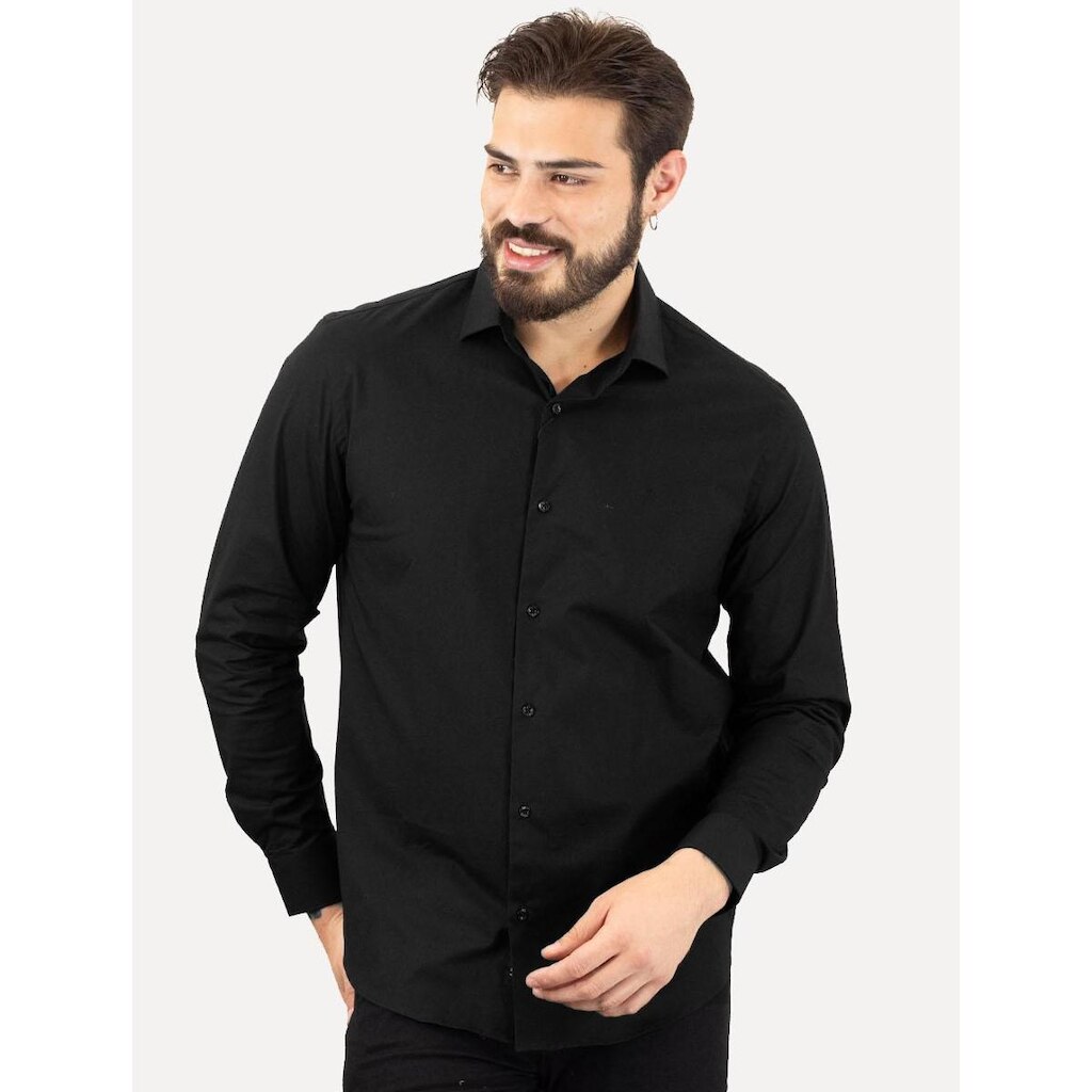 Camisa Aramis Masculina Regular Tricoline Liso Stretch Preta
