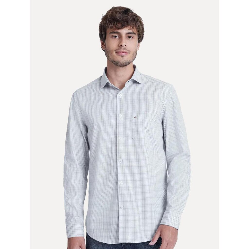 Camisa Aramis Masculina Regular Tricoline Micro Xadrez Azul Branca