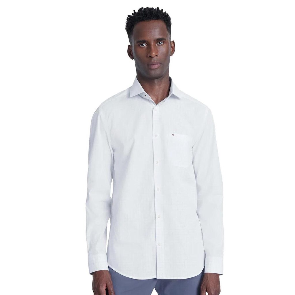 Camisa Aramis Masculina Regular Tricoline Xadrez Azul/Branca