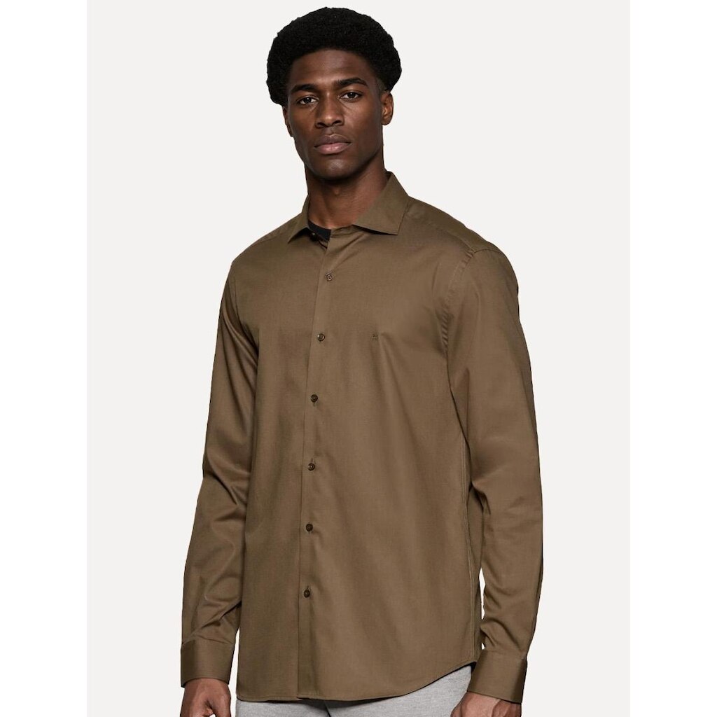 Camisa Aramis Masculina Slim Damero Mono Logo Marrom Escuro