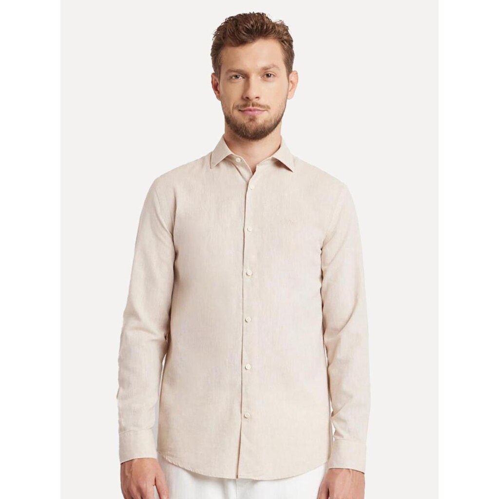Camisa Aramis Masculina Slim Linho Algodão Areia Mescla