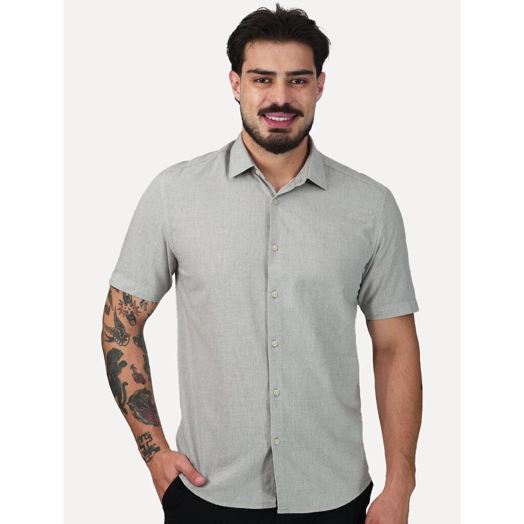 Camisa Aramis Masculina Slim Modal Linho Boa Vista Cáqui Claro