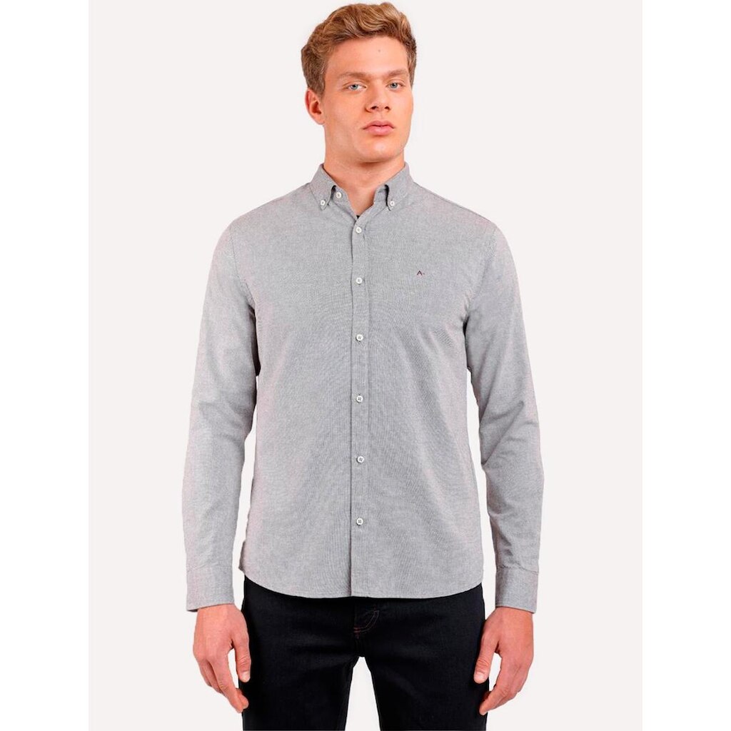 Camisa Aramis Masculina Slim Oxford Button Down Marrom Mescla