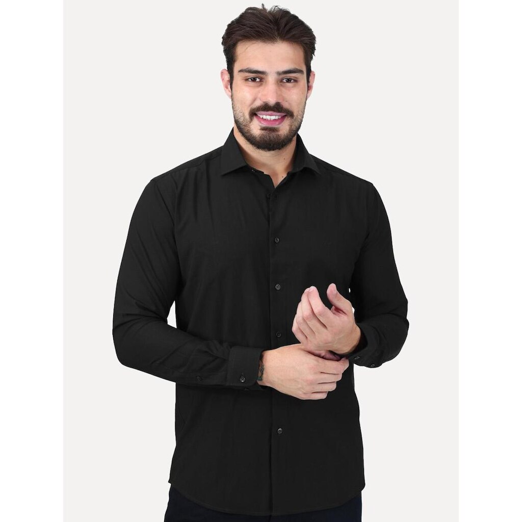 Camisa Aramis Masculina Slim Stretch Poliviscose de Bambu Preta