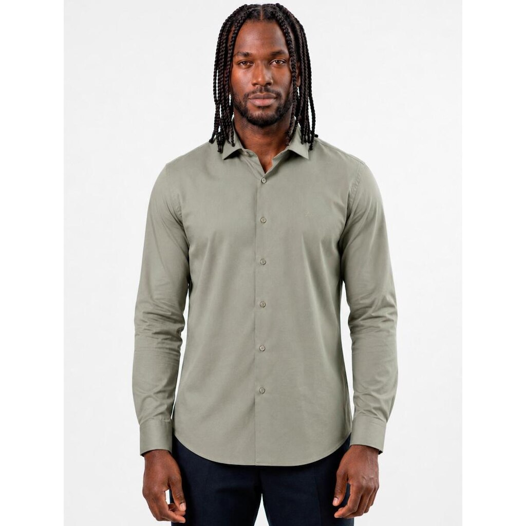 Camisa Aramis Masculina Slim Tricoline Liso Stretch Cáqui Escuro