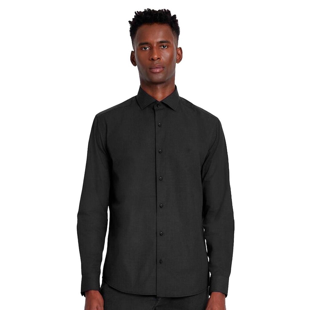 Camisa Aramis Masculina Slim Tricoline Micro Xadrez Stretch Preta