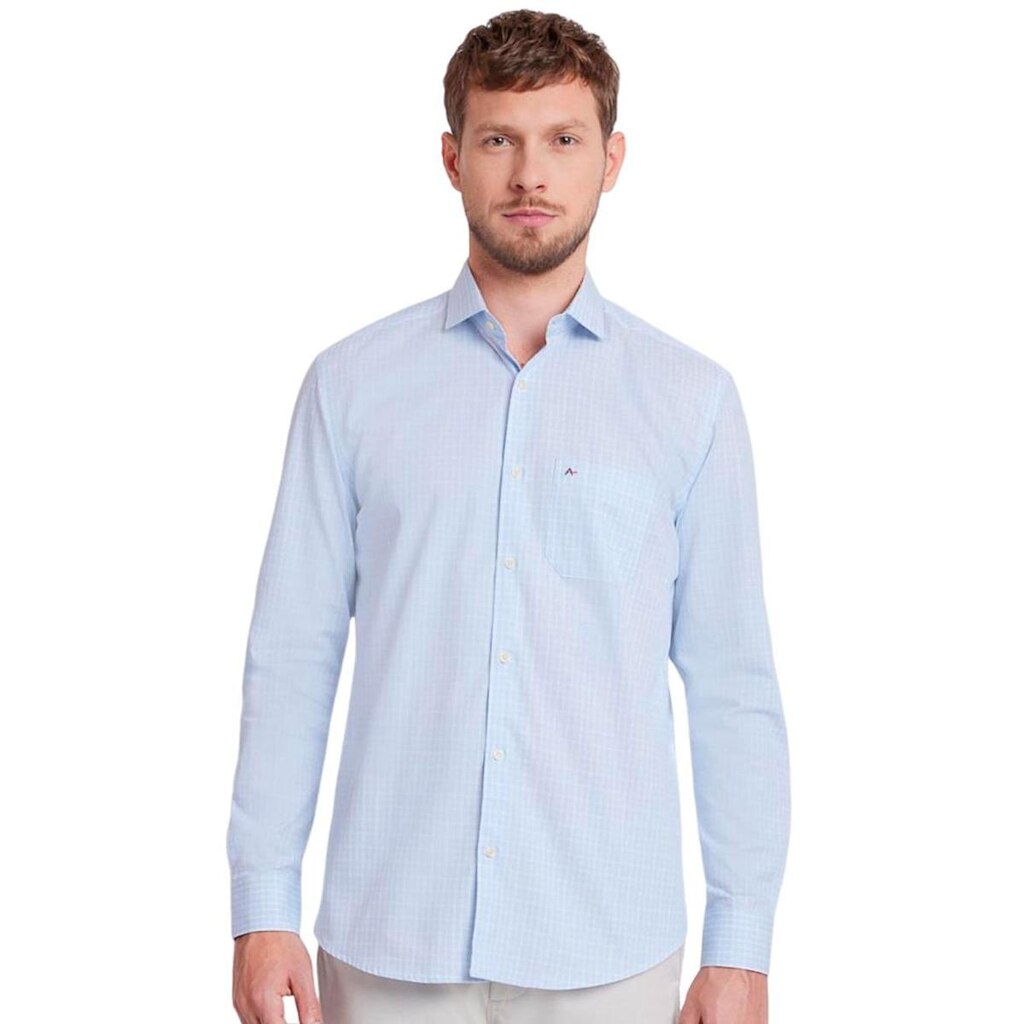 Camisa Aramis Masculina Tricoline Regular Micro Xadrez Azul Claro