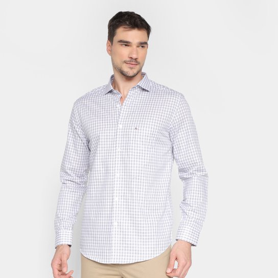Camisa Aramis Tricoline Micro Xadrez Masculina - Branco Menor preço em Camisa Aramis Tricoline Micro Xadrez Masculina - Branco