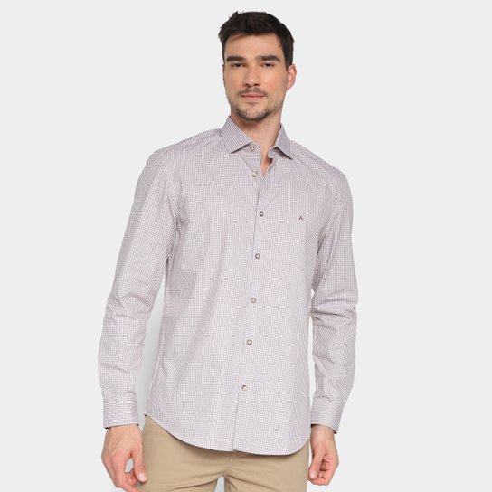 Camisa Aramis Tricoline Micro Xadrez Masculina - Cáqui Menor preço em Camisa Aramis Tricoline Micro Xadrez Masculina - Cáqui