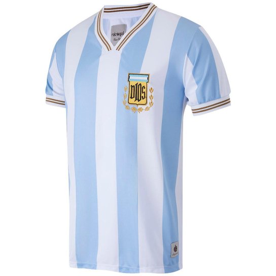 Camisa Argentina Retrô 1987 Maradona Masculina - Azul Claro Menor preço em Camisa Argentina Retrô 1987 Maradona Masculina - Azul Claro