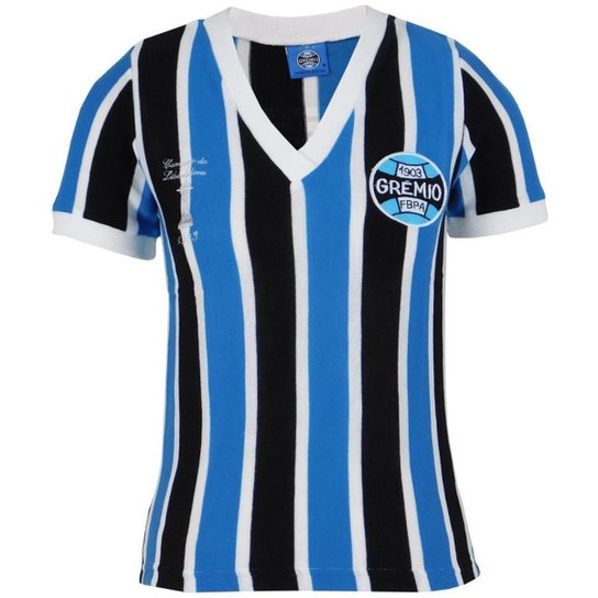 Camisa Baby Look Feminina Grêmio Retrô 1983 Gola V Torcedor Azul