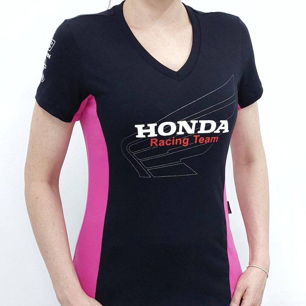 Camisa Baby Look Feminina Honda Racing Preta com Rosa -  256R