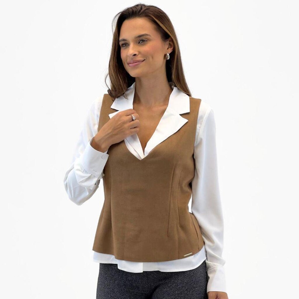 Camisa Bana Bana com Colete em Suede Feminina