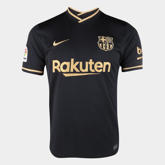 Camisa Barcelona Away 20/21 s/n° Torcedor Nike Masculina - Preto e Dourado Menor preço em Camisa Barcelona Away 20/21 s/n° Torcedor Nike Masculina - Preto e Dourado