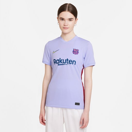 Camisa Barcelona Away 21/22 s/n° Torcedor Nike Feminina - Roxo Menor preço em Camisa Barcelona Away 21/22 s/n° Torcedor Nike Feminina - Roxo