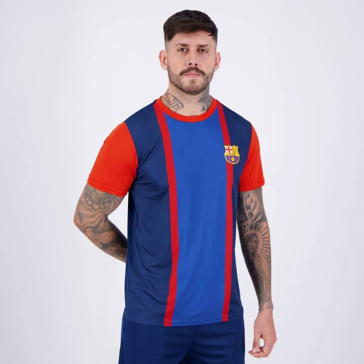 Camisa Barcelona Lewandowski 9 Escudo Vermelha e Azul