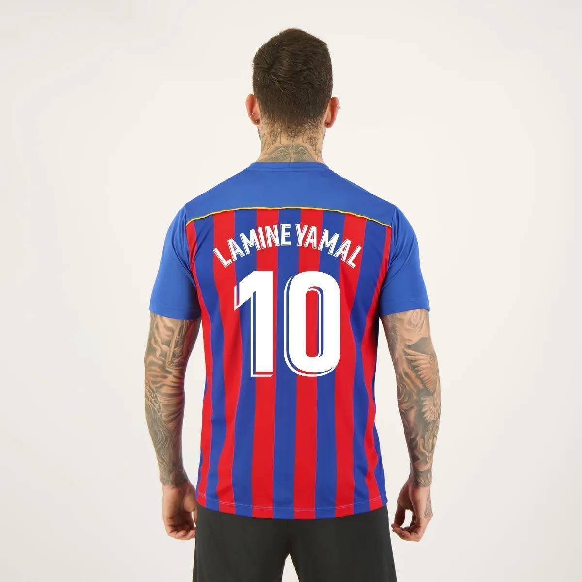 Camisa Barcelona Listrada 10 Yamal Masculina