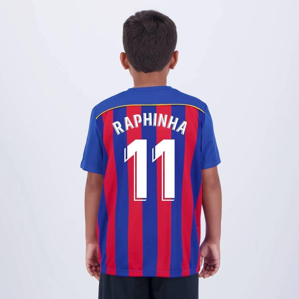 Camisa Barcelona Listrada Infantil  11 Raphinha