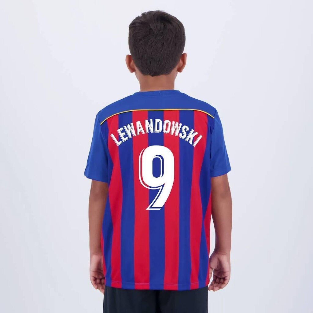 Camisa Barcelona Listrada Infantil  9 Lewandowski