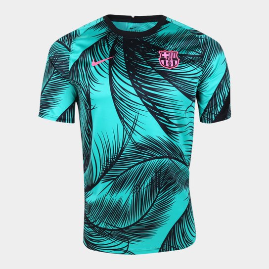 Camisa Barcelona Pré Jogo 20/21 Nike Champions League Masculina - Verde+Preto Menor preço em Camisa Barcelona Pré Jogo 20/21 Nike Champions League Masculina - Verde+Preto
